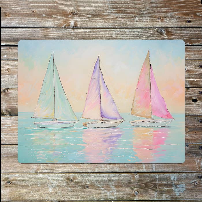 Pastel 3 Sailboats Ocean Sea Nautical Metal Sign Plaque