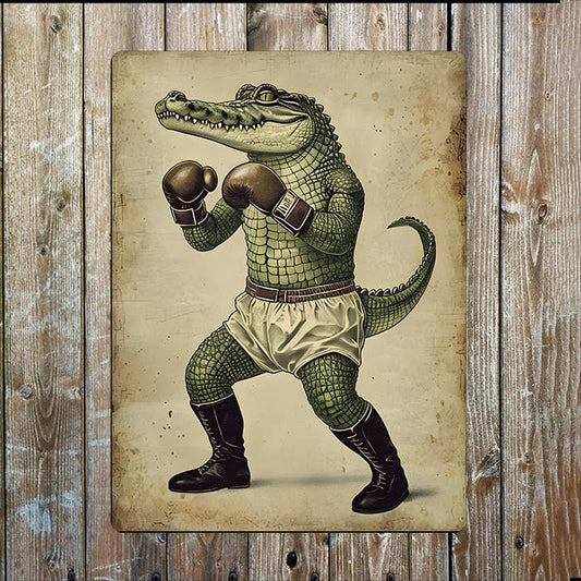 Illustration Of An Alligator In A Boxing | Metal Sign Plaque
