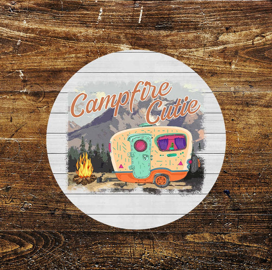 Campfire Cutie Caravan Life Circle Metal Sign