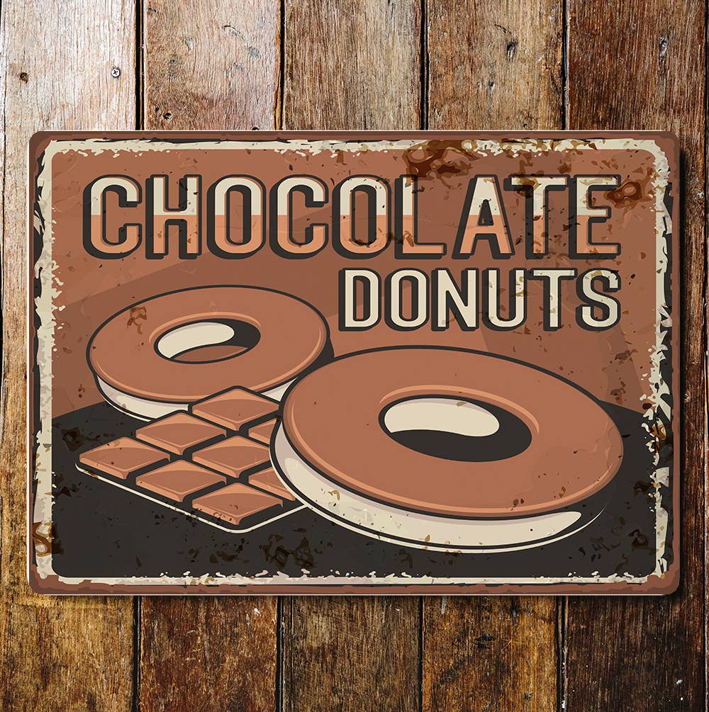 Retro Chocolate Donut Metal Wall Sign Plaque