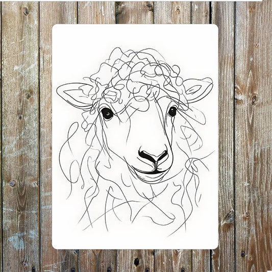 Line Drawing Of A Sheep Face Farm | Metal Sign Plaque