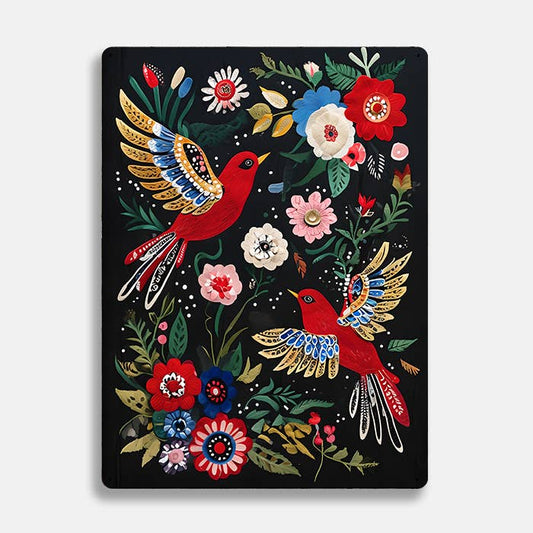 Vibrant Red Birds scandinavian folk | Metal Sign Plaque
