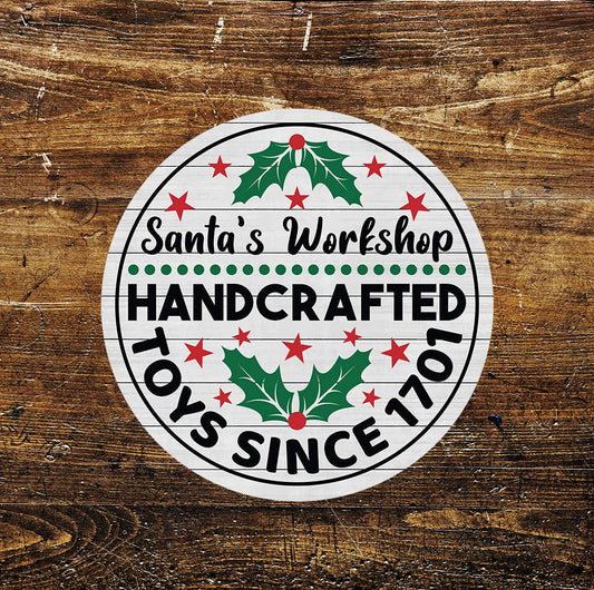 Christmas Santa workshop toys Circle Metal Sign