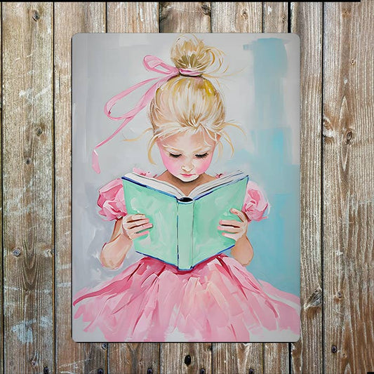 Vibrant Pastel Girl Reading Book | Metal Sign Plaque