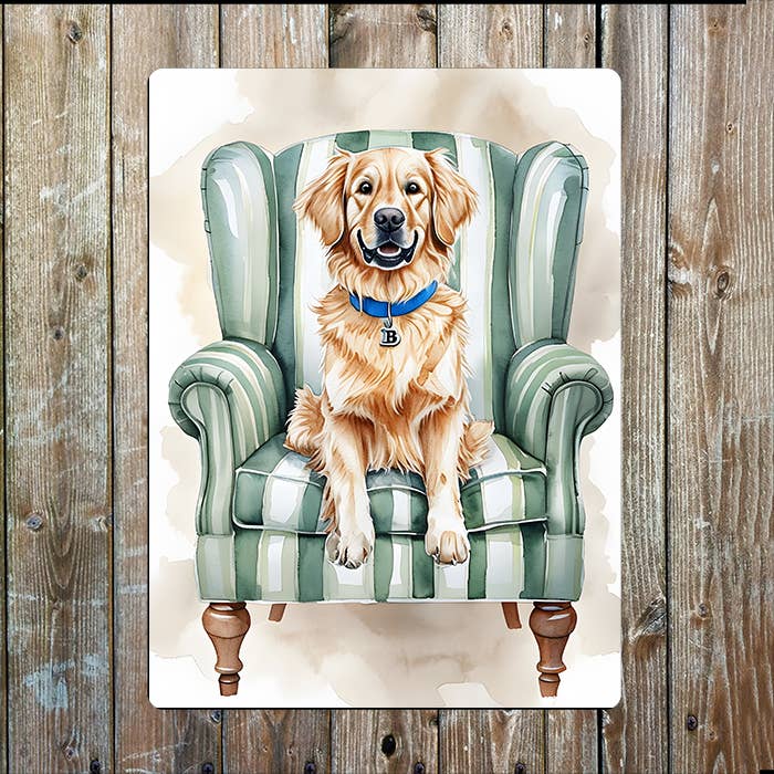 Golden Retriever chair Watercolour Spring | Metal Sign Plaque