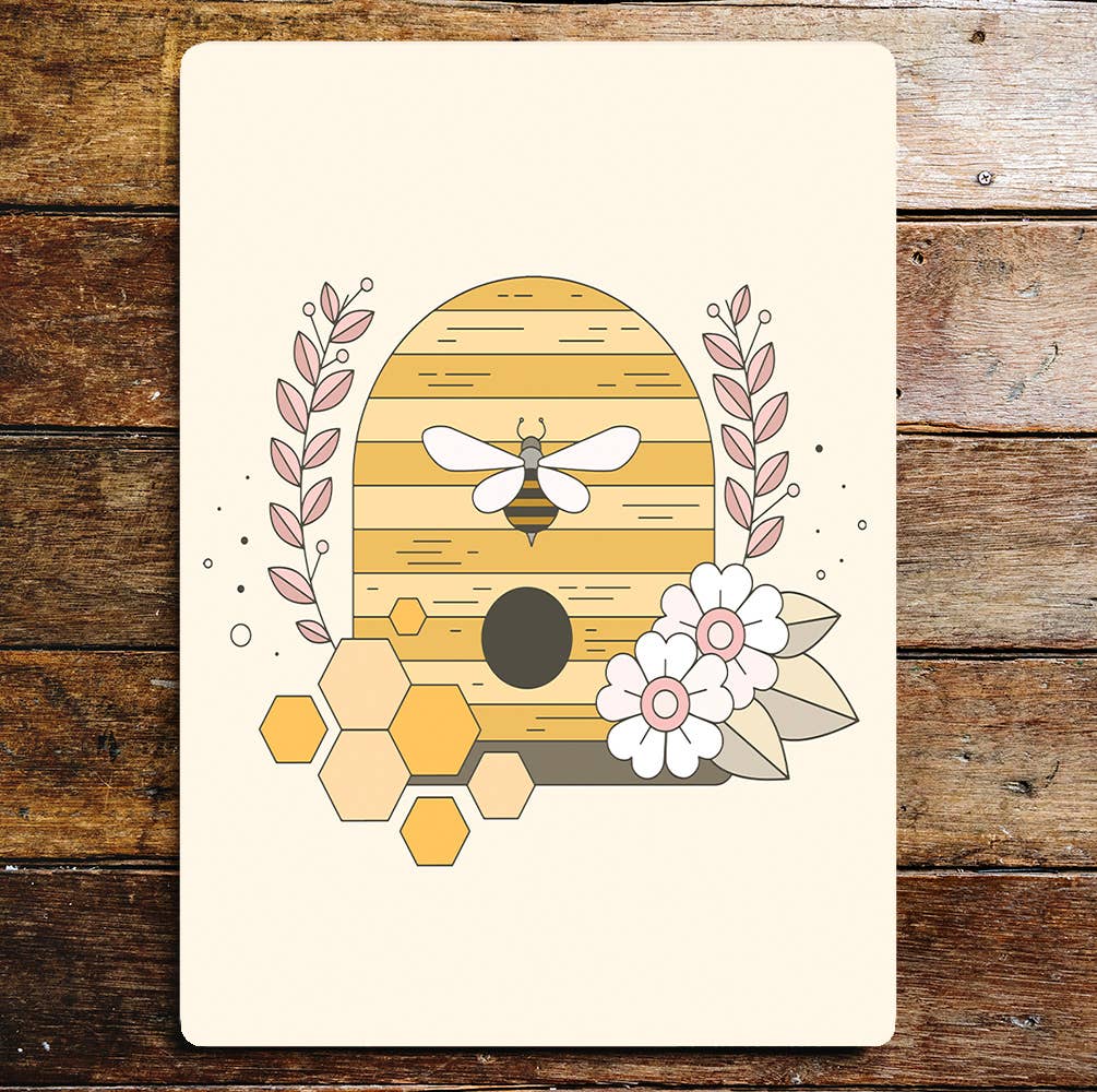 Bee Hive Honey Flowers | Metal Sign Plaque