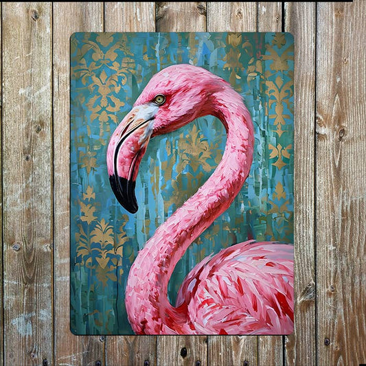 Vibrant Pink Flamingo Painting | Metal Sign Plaque