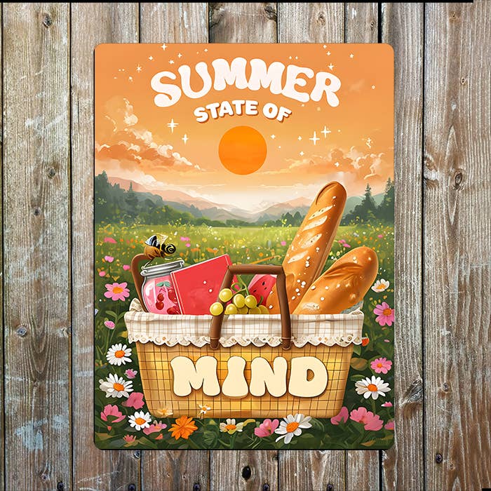 Summer State Of Mind Picnic in Meadow Metal Sign Plaque