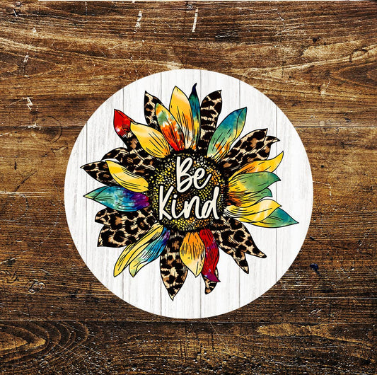 Be Kind Multicolour Sunflower Circle Metal Sign