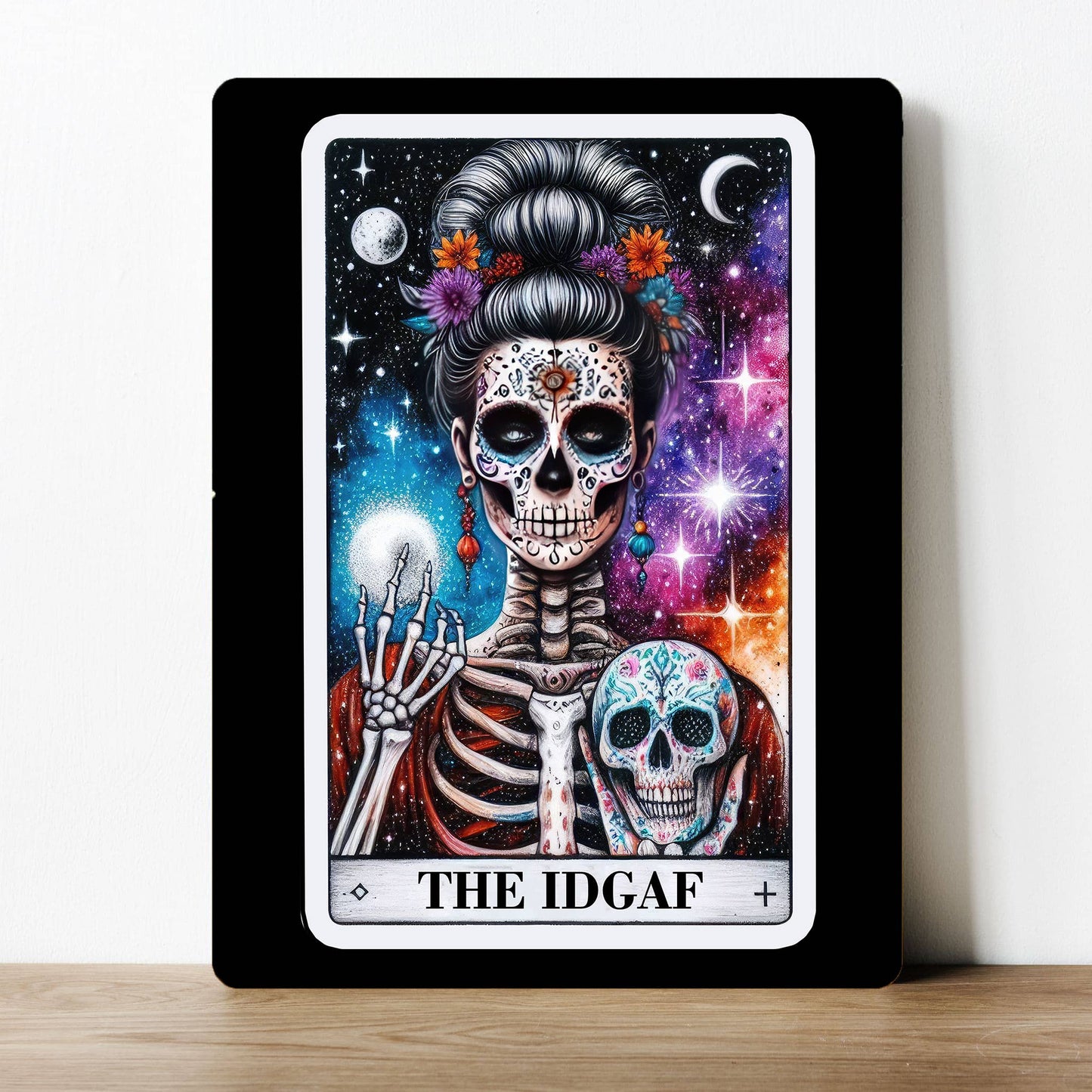 Tarot Card Skeleton Skull The IDGAF Metal Sign Plaque