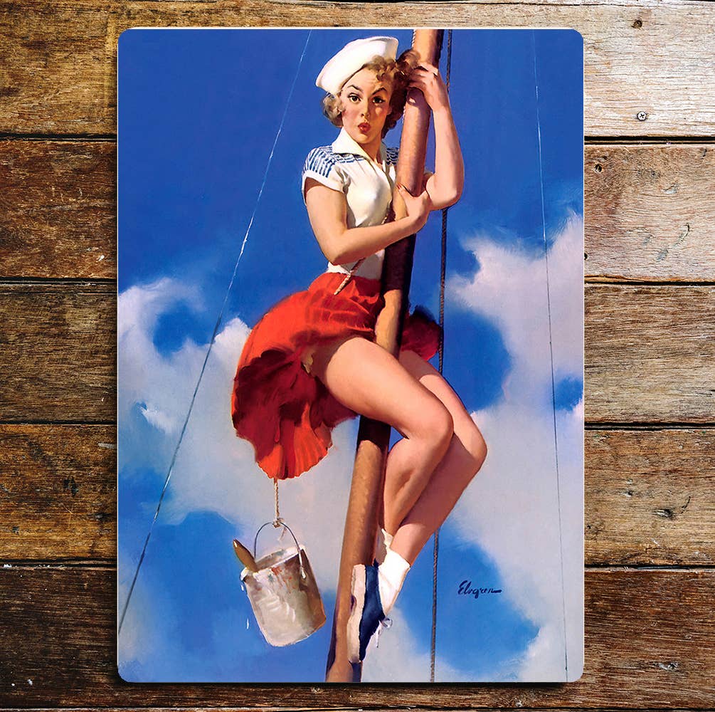 Pin Up Girl Sailor Up The Flag Pole Metal Wall Sign