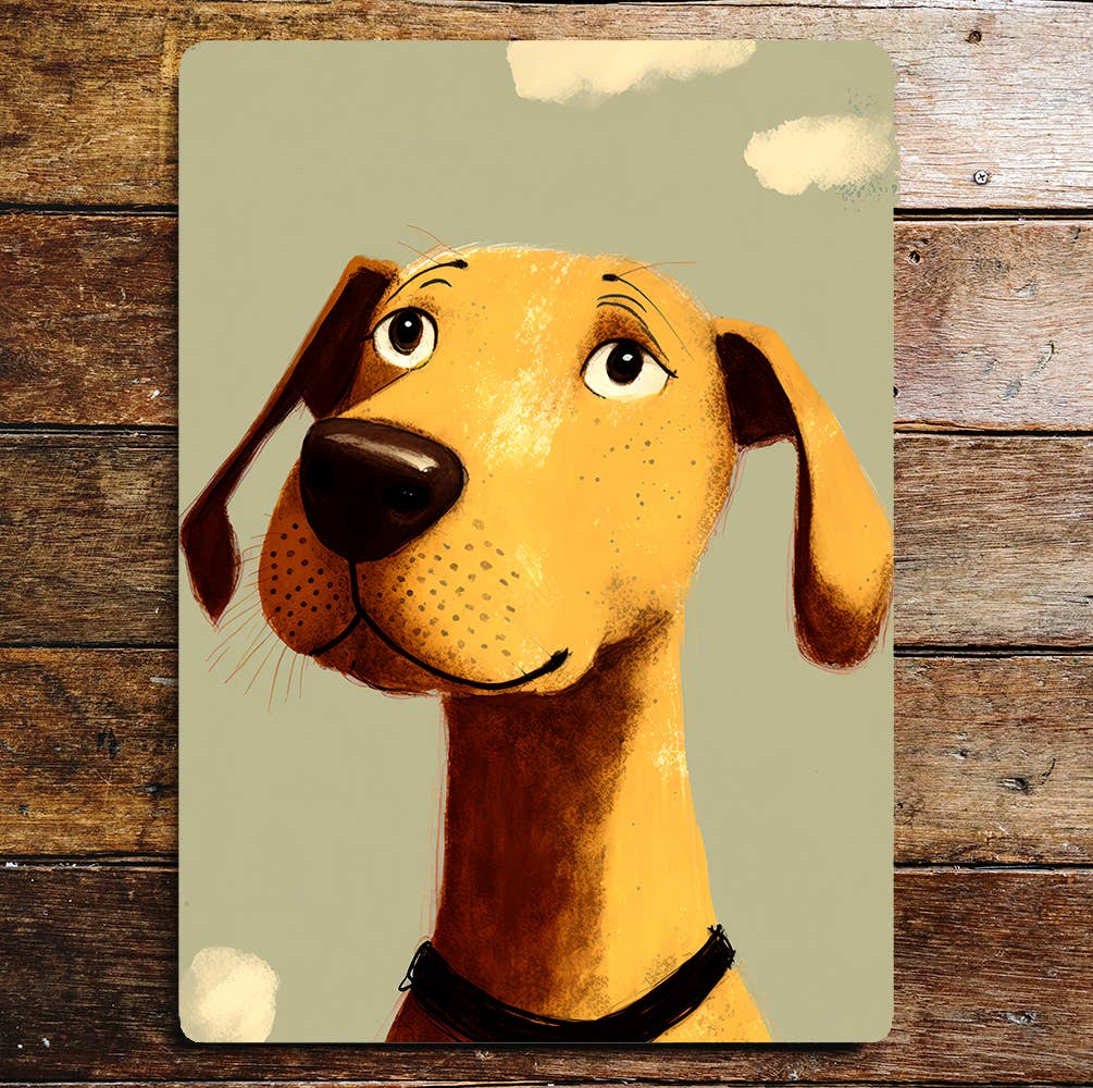 Dog Head Portrait Funny Smile Yellow | Metal Sign Plaque