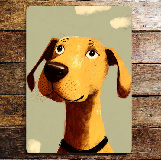 Dog Head Portrait Funny Smile Yellow | Metal Sign Plaque