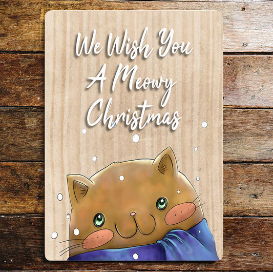 Cute Cat We Wish You A Merry Christmas | Metal Sign plaque