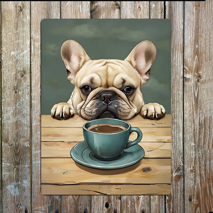 French Bulldog Wooden Table Tea Coffee | Metal Sign Plaque