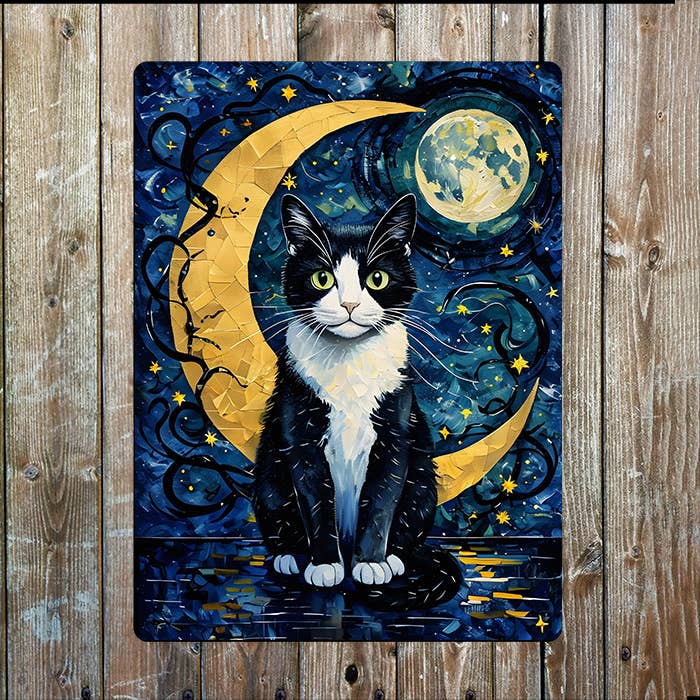With Colourful Crescent Moons And Stars | Metal Sign Plaque