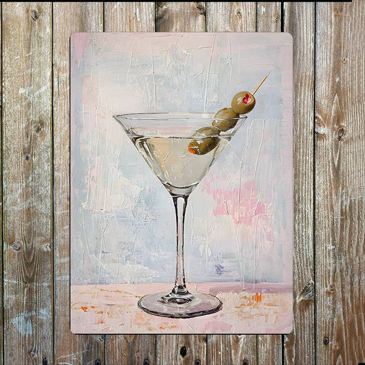 Still Life Painting Martini Glass Olives Metal Sign Plaque