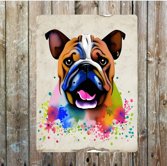 Multicoloured Bulldog Face Flowers | Metal Sign Plaque