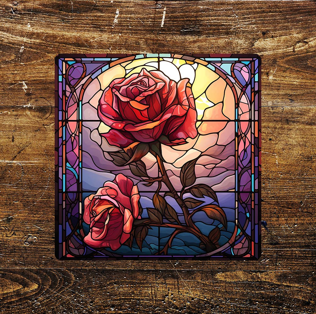 Sun Rose Stained-Glass Affect | Metal Sign Plaque Square