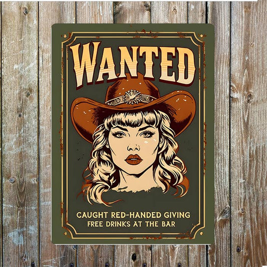 Wanted Giving Free Drinks At The Bar Pub | Metal Sign Plaque