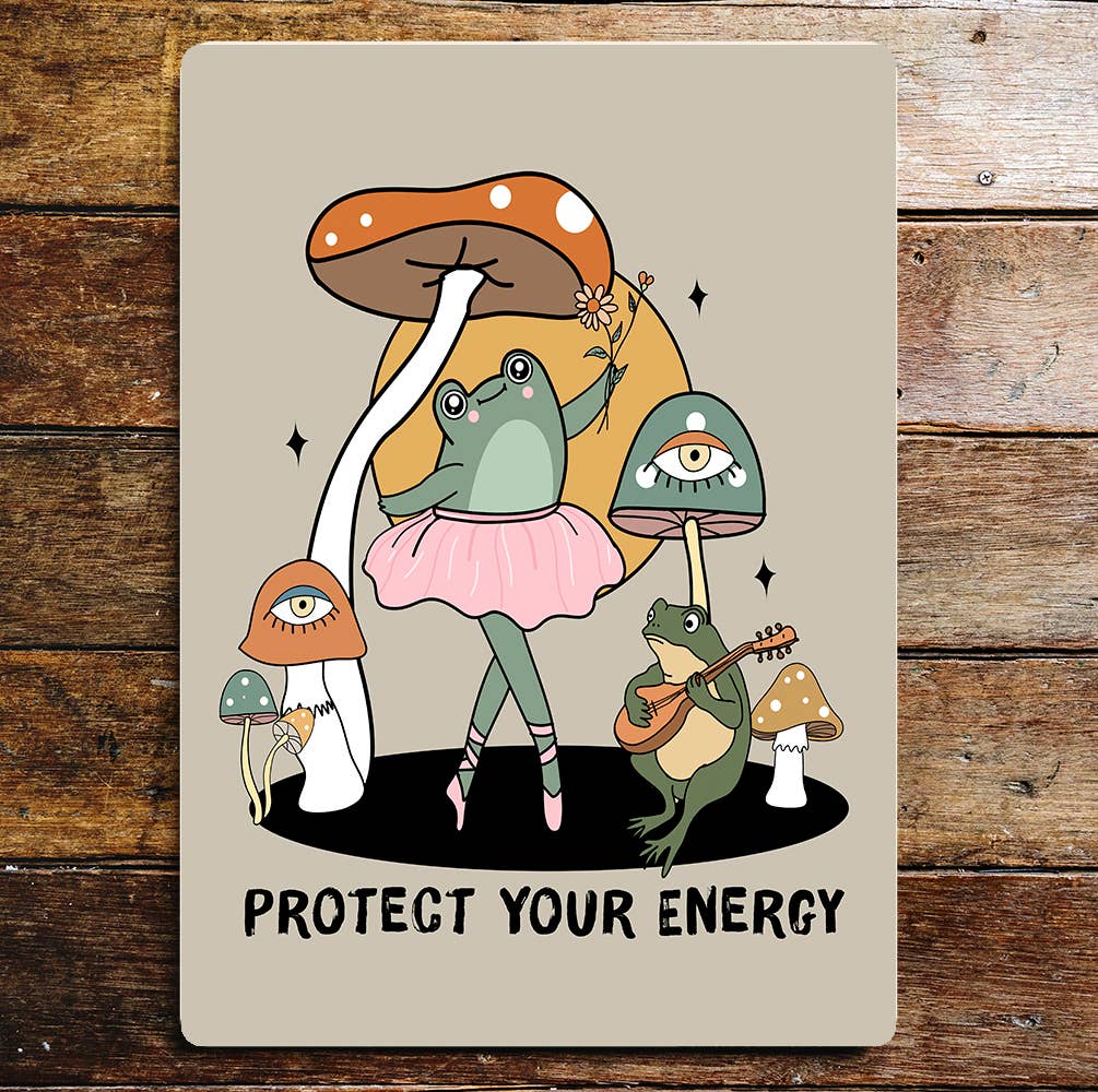 Protect Your Energy Mystic Frog Metal Sign Plaque