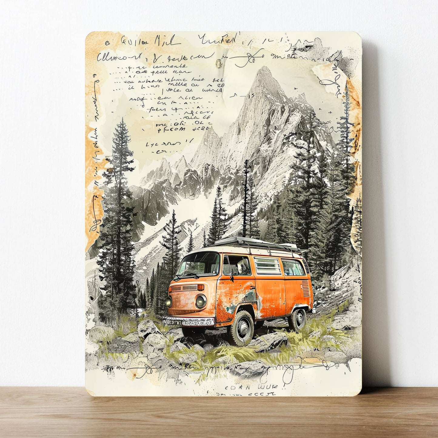 Vintage Orange Camper Van Landscape | Metal Sign Plaque