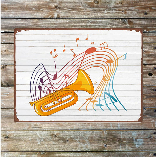 Trumpet note illustration vintage | Metal Sign Plaque