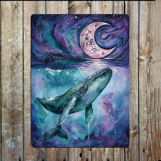 Majestic Whale And Moon Sea Nautical | Metal Sign Plaque