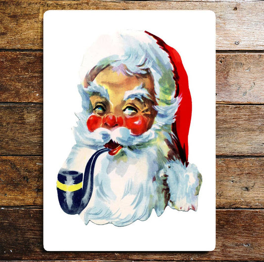Santa Father Retro Pipe Christmas Metal Wall Sign