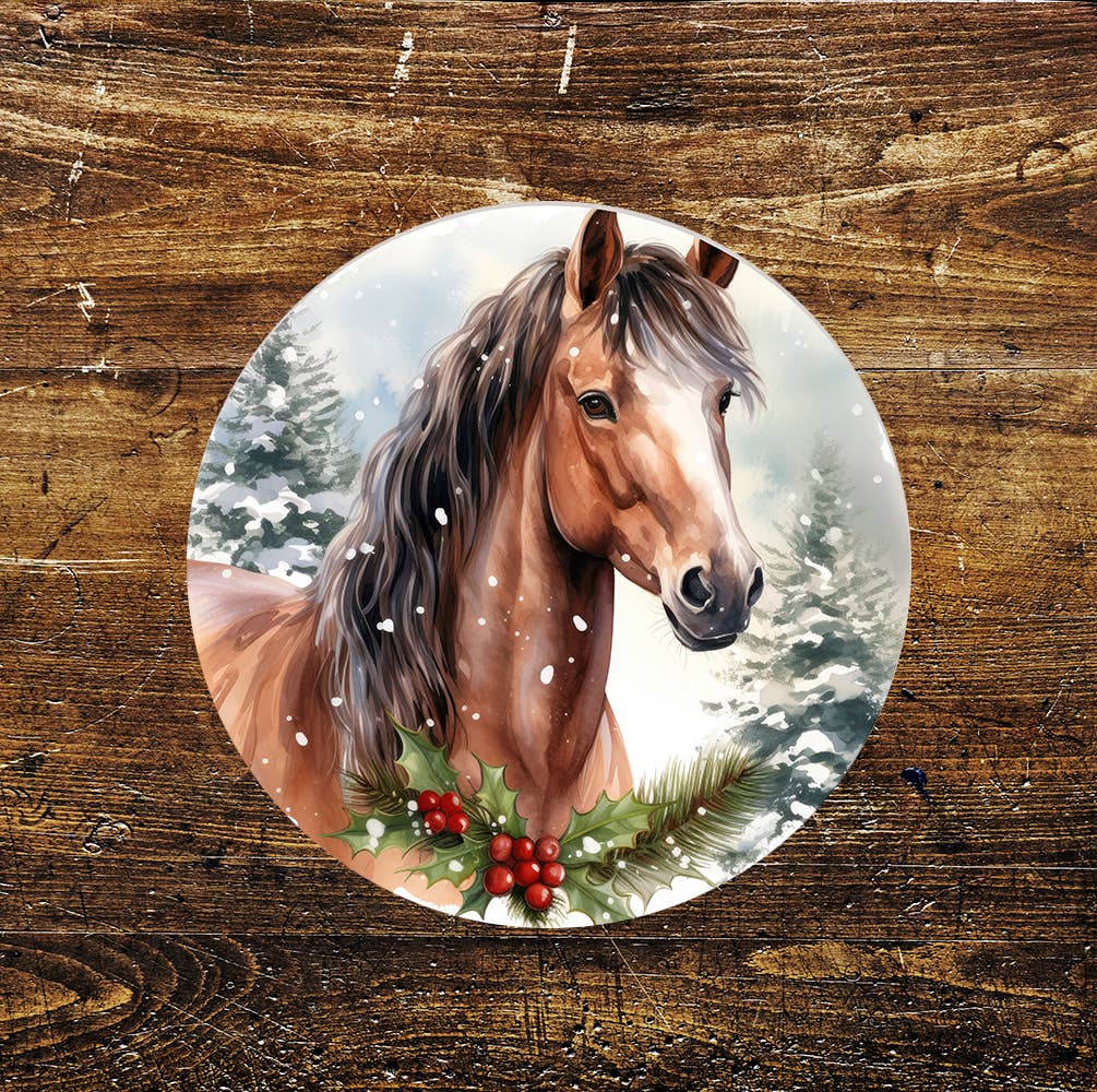 Seasonal Horse Pony Portrait Art Circle Metal Sign