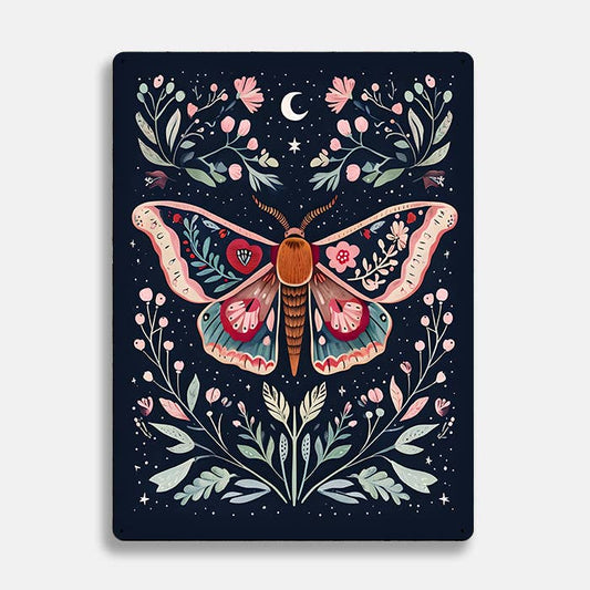 Moth Night Moon Floral scandinavian folk | Metal Sign Plaque