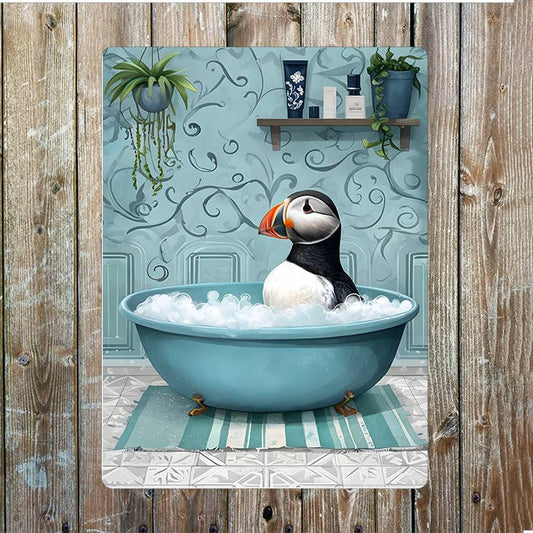Puffin Bathe In Vintage Green Bathtub Bath Metal Sign Plaque