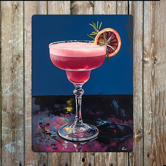 Cocktail In Classic Margarita Glass | Metal Sign Plaque