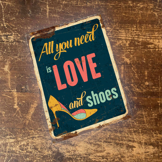 All You need Love Shoes Retro | Metal Wall Sign Plaque