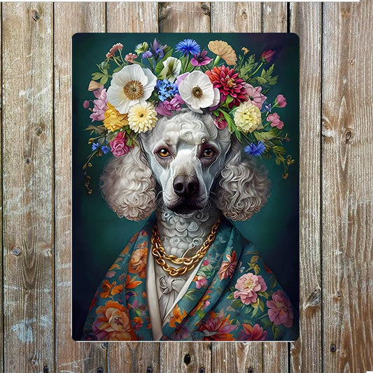 Poodle Adorned With Floral Crown Metal Sign Plaque