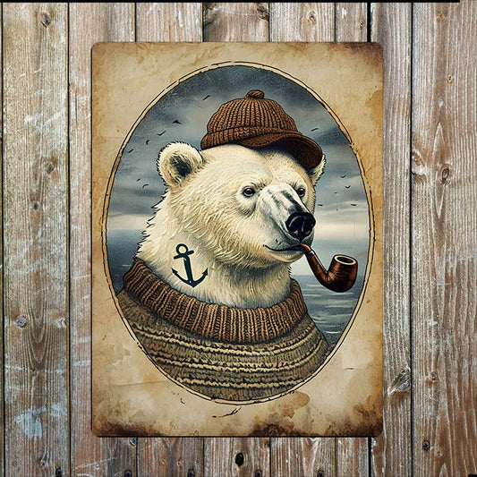 Polar Bear Vintage Nautical Illustration Metal Sign Plaque