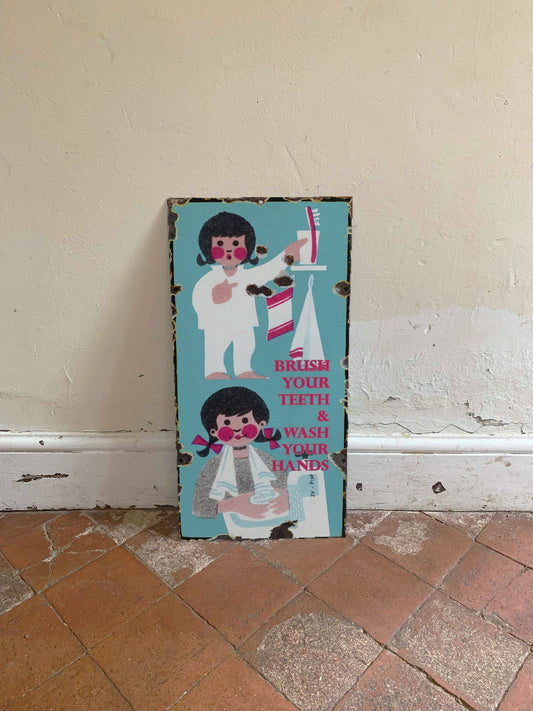 Bathroom Brush teeth wash hands - | Metal Wall Sign