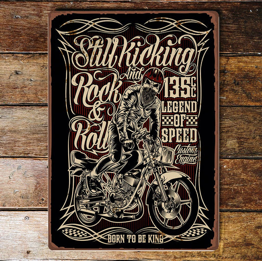 Still Kicking Rock & Roll Motorbike Metal Wall Sign Plaque