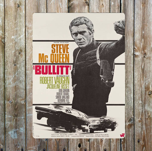 Steve Mcqueen Bullit action Movie poster Metal Wall Sign