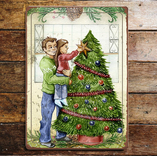 Father Daughter Star On Christmas Tree | Metal Sign Plaque