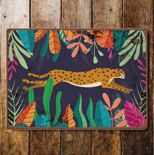 jungle leopard cheetah purple | Metal Vintage Wall Sign