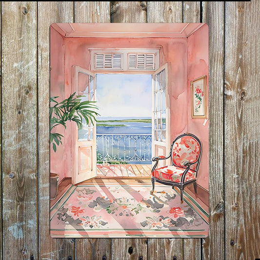 Balcony Sea View | Watercolour | Metal Sign Plaque