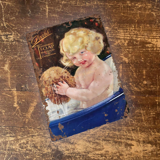 Pears Soap Girl Blue Bath Vintage Metal sign Bathroom