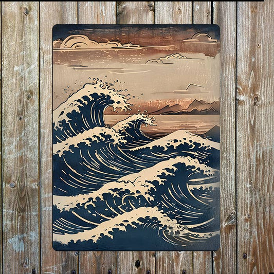 Traditional Japanese Woodblock Waves | Metal Sign Plaque
