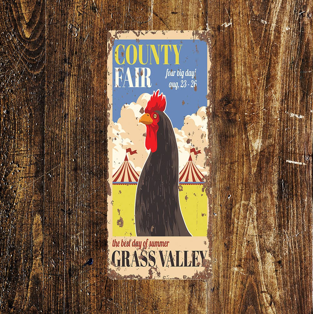 County Fair Vintage Look Chicken Novelty | Metal Sign