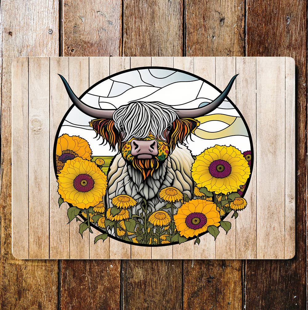 Highland cow flower art | Metal Sign Plaque