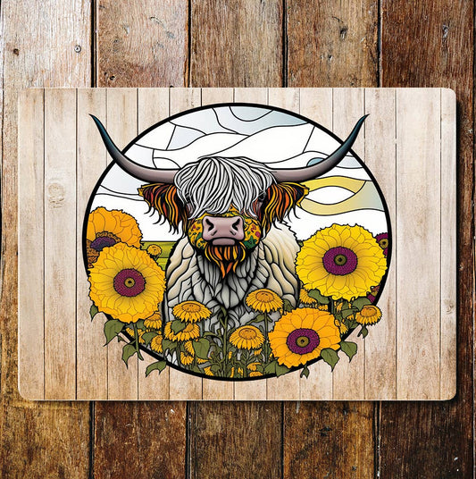 Highland cow flower art | Metal Sign Plaque