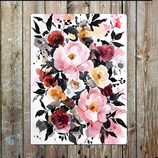 Floral Flowers Pink Arrangement Painting Metal Sign Plaque