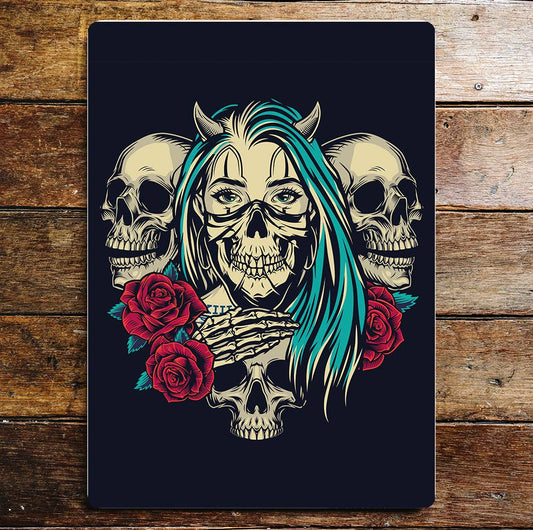 Floral Skull Lady Devil Roses | Metal Wall Sign