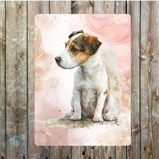 Cute Sitting Jack Russell Dog Portrait | Metal Sign Plaque